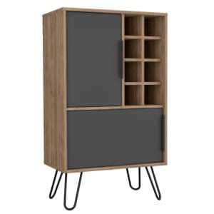 Veritate Wooden Wine Cabinet In Bleached Oak And Grey - UK