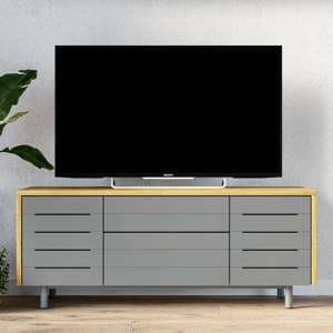 Vejle Wooden TV Stand With 2 Doors And 2 Drawers In Grey - UK