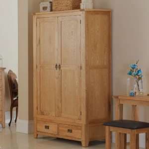 Velum Double Door Wardrobe In Chunky Solid Oak With 2 Drawers - UK
