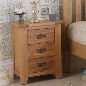 Velum Wooden Bedside Cabinet In Chunky Solid Oak With 3 Drawers - UK
