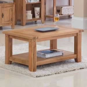 Velum Wooden Coffee Table In Chunky Solid Oak With Shelf - UK
