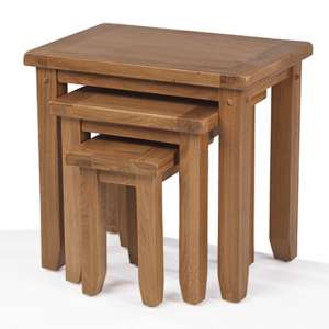 Velum Wooden Set Of 3 Nesting Tables In Chunky Solid Oak