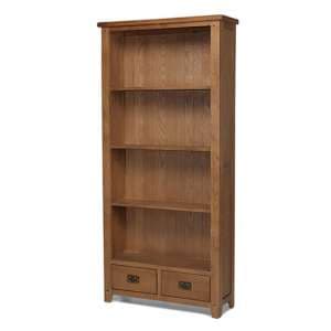 Velum Wooden Tall Bookcase In Chunky Solid Oak With 2 Drawers - UK