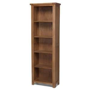 Velum Wooden Tall Slim Bookcase In Chunky Solid Oak - UK