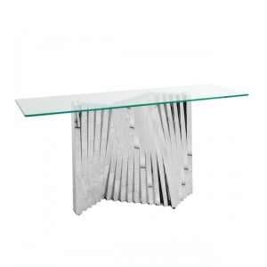 Venezia Glass Console Table In Clear With Stainless Steel Base - UK