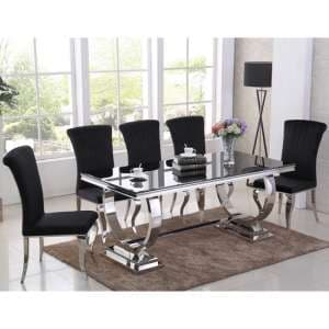 Venica Black Glass Dining Table With 6 Liyam Black Chairs