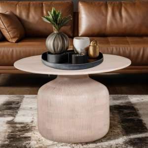 Venice Cane And Mango Wood Round Coffee Table In Natural - UK