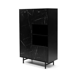 Venice Wooden Display Cabinet 2 Doors In Black Marble Effect - UK