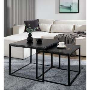 Venice Wooden Set Of 2 Coffee Tables In Black Marble Effect - UK
