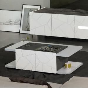Venice Coffee Table In White High Gloss And Slate Effect Details