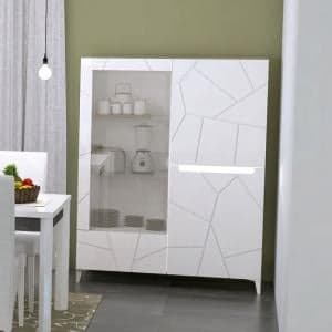 Venice Display Cabinet In White High Gloss Slate With Lighting - UK