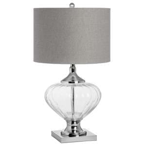 Venin Mirrored Table Lamp In Silver With Grey Shade - UK