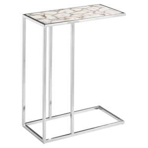 Sauna Agate Side Table With Silver Steel Frame In White - UK