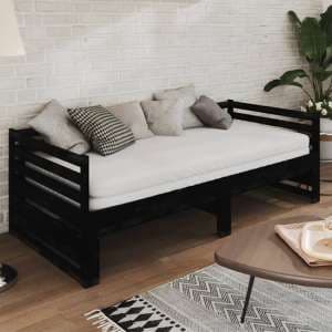 Veras Solid Pinewood Pull-Out Single Day Bed In Black - UK