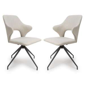 Vercelli Swivel Natural Fabric Dining Chairs In Pair - UK