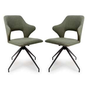 Vercelli Swivel Sage Fabric Dining Chairs In Pair - UK