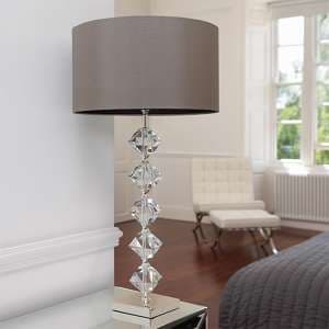 Verdone Taupe Silk Fabric Table Lamp In Clear Crystal