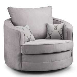 Verna Fullback Fabric Swivel Armchair In Grey - UK