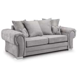 Verna Scatterback Fabric 3 Seater Sofa In Grey - UK