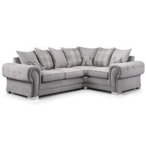 Verna Scatterback Fabric Corner Sofa Right Hand In Grey - UK