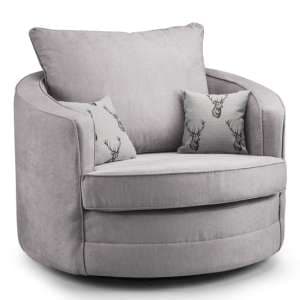 Verna Scatterback Fabric Swivel Armchair In Grey - UK