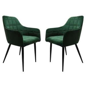 Vernal Green Velvet Dining Chairs With Black Legs In Pair