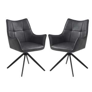 Vernon Charcoal Faux Leather Dining Armchairs In Pair - UK