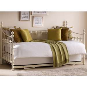Vandana Metal Day Bed With Guest Bed In Stone White - UK
