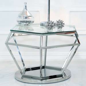Vestal Clear Glass Coffee Table Hexagon With Silver Frame