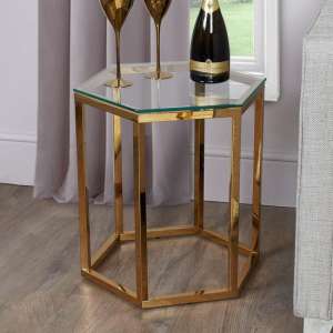 Vestal Clear Glass End Table Hexagon With Gold Frame