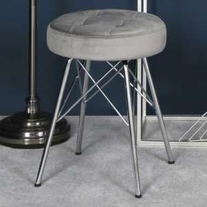 Vestal Fabric Stool Alice Tufted In Silver With Chrome Legs