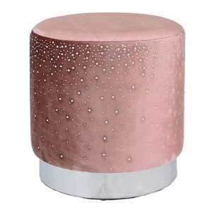 Vestal Fabric Stool Round With Sparkle Pattern In Pink