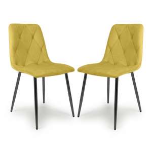 Vestal Mustard Brushed Velvet Dining Chairs In Pair
