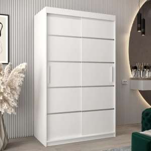 Vevey I Wooden Wardrobe 2 Sliding Doors 120cm In White - UK