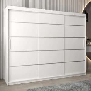 Vevey I Wooden Wardrobe 3 Sliding Doors 250cm In White - UK