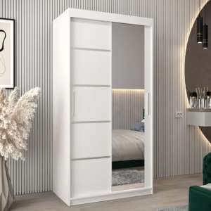 Vevey II Mirrored Wardrobe 2 Sliding Doors 100cm In White - UK