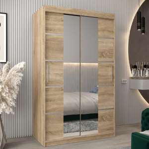 Vevey III Mirrored Wardrobe 2 Sliding Doors 120cm In Sonoma Oak - UK