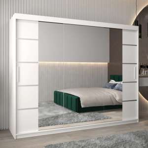 Vevey III Mirrored Wardrobe 3 Sliding Doors 250cm In White - UK
