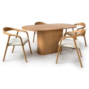 Vevey Dining Table Oval In Natural Oak With 4 Hvar Oak Chairs - UK