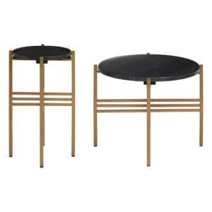 Viano Round Black Marble Set Of 2 Side Tables With Gold Base