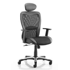 Victor II Leather Headrest Office Chair In Black With Arms - UK