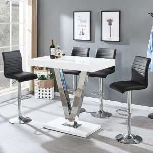 Vienna White High Gloss Bar Table With 4 Ripple Black Stools