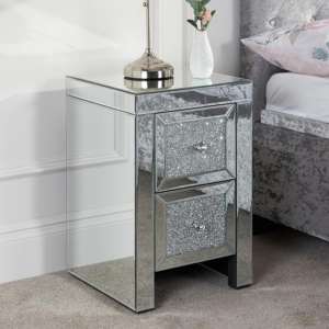 Vienna Glass Bedside Cabinet In Mirrored With 2 Drawers