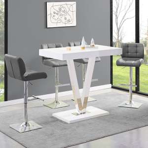 Vienna White High Gloss Bar Table With 4 Candid Grey Stools - UK