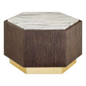 Vigap Small White Marble Top Side Table With Dark Wooden Base - UK