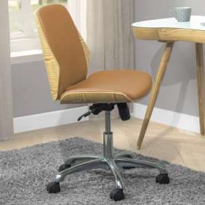 Vikena Faux Leather Office Chair In Oak And Tan - UK