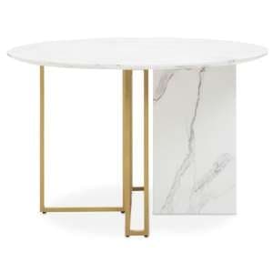 Vilest Round Wooden Dining Table In White Marble Effect
