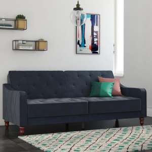 Vincenzo Tufted Futon Velvet Sofa Bed With Wooden Legs In Blue - UK