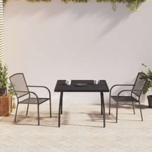 Vino Large Square Steel 3 Piece Garden Dining Set In Anthracite