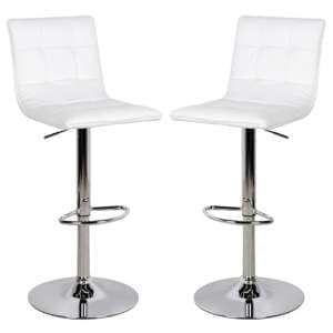 Virgo White Faux Leather Bar Stools With Chrome Base In Pair